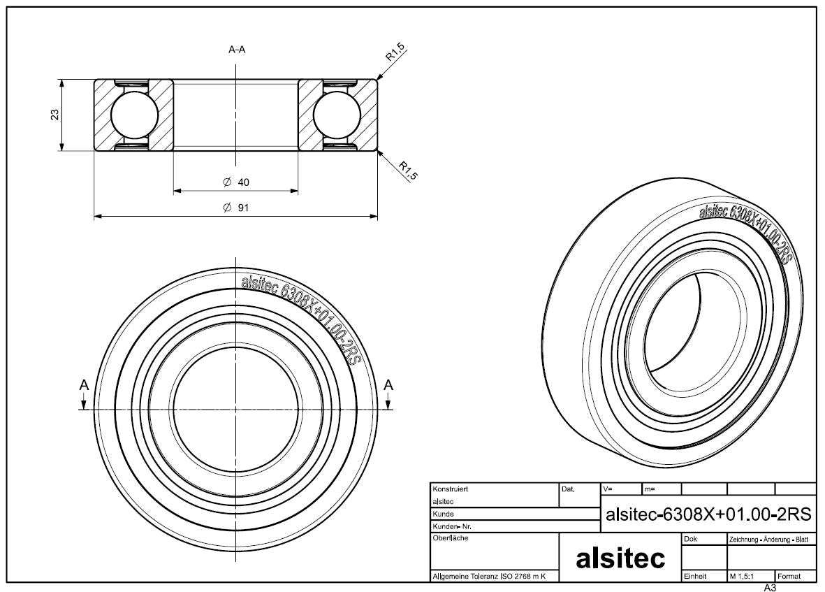 Übermaß Kugellager 6308X+01.00-2RS
