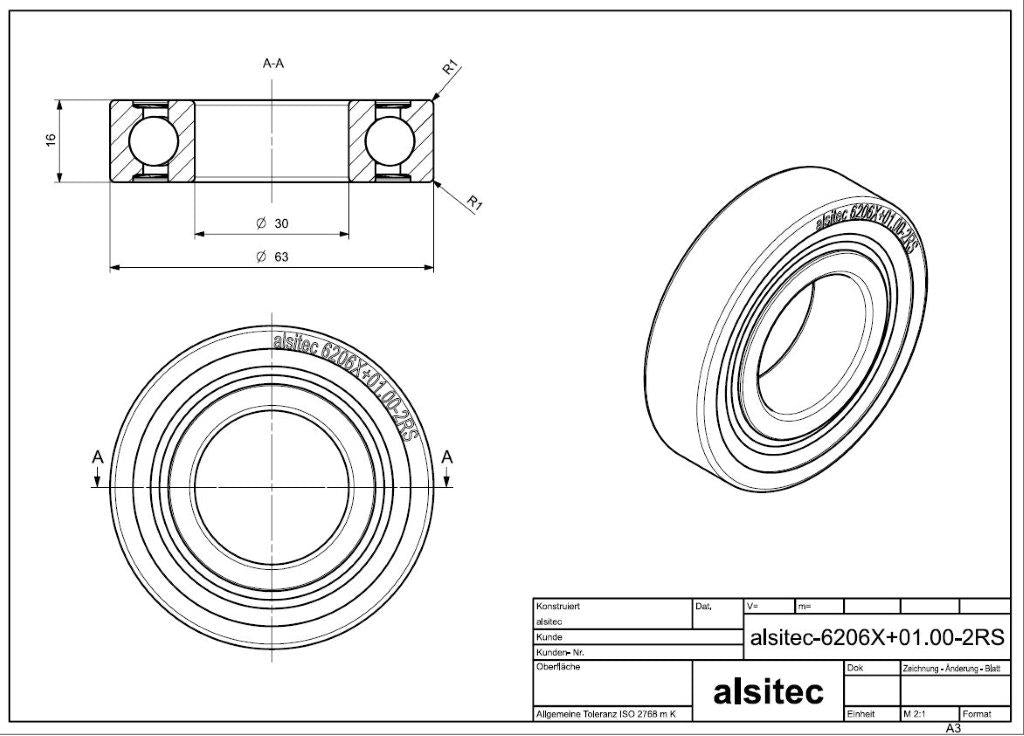 Übermaß Kugellager 6206X+01.00-2RS