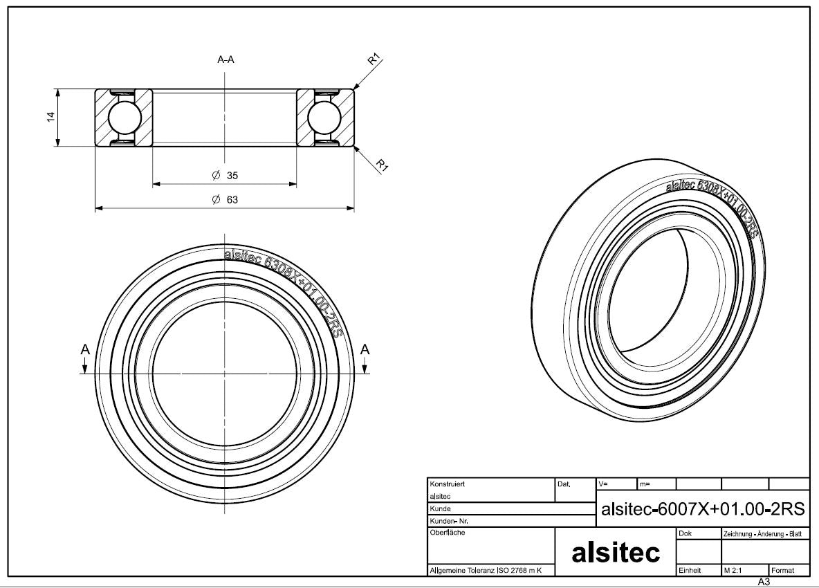 Übermaß Kugellager 6007X+01.00-2RS