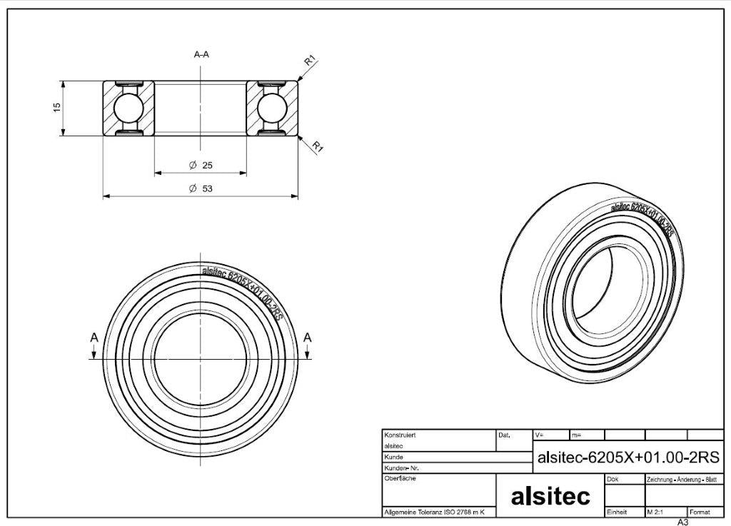Übermaß Kugellager 6205X+01.00-2RS