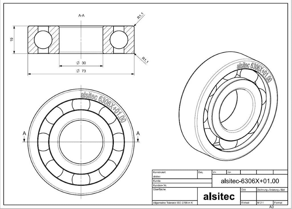 Übermaß Kugellager 6306X+01.00 C3