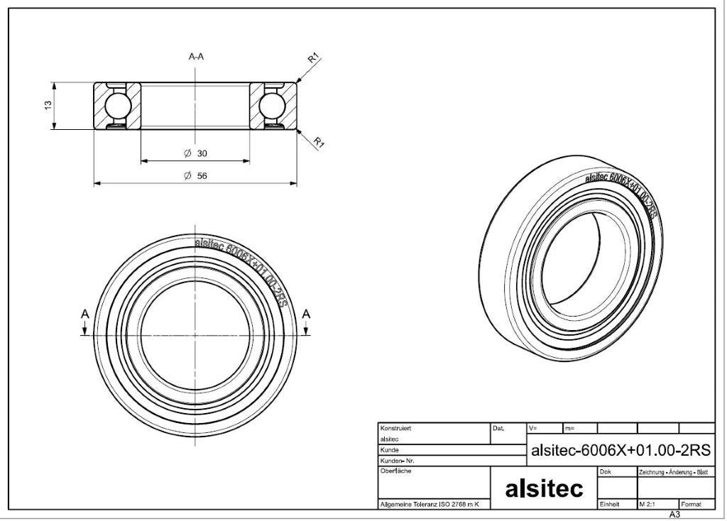 Übermaß Kugellager 6006X+01.00-2RS