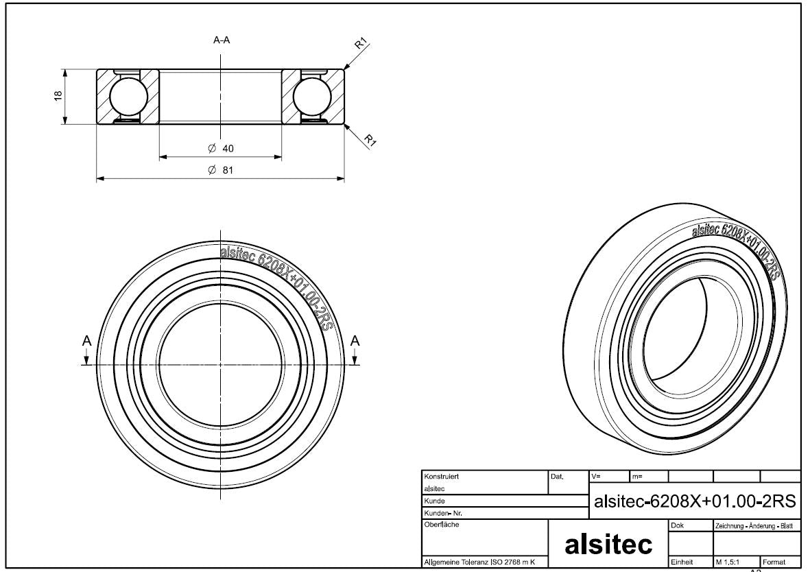 Übermaß Kugellager 6208X+01.00-2RS