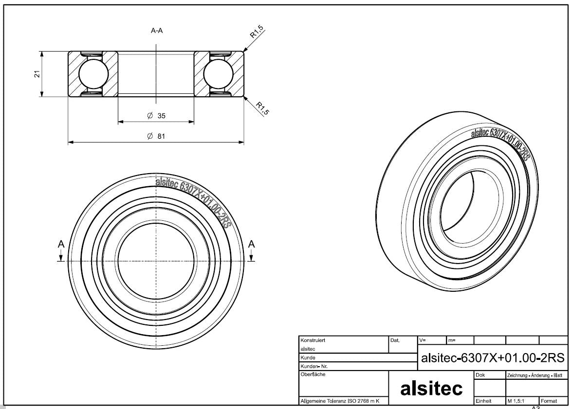Übermaß Kugellager 6307X+01.00-2RS