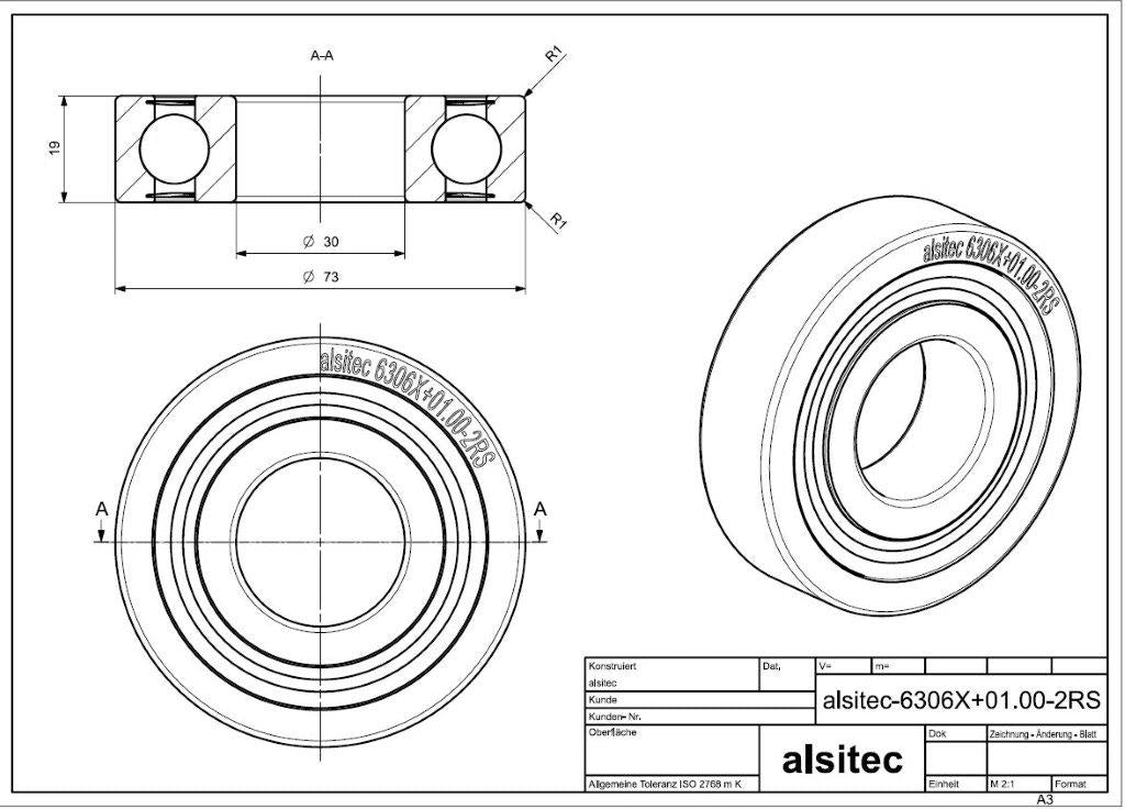 Übermaß Kugellager 6306X+01.00-2RS