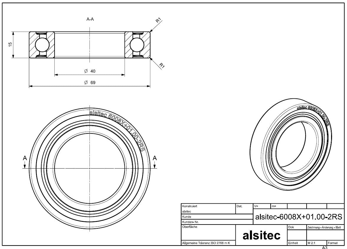Übermaß Kugellager 6008X+01.00-2RS