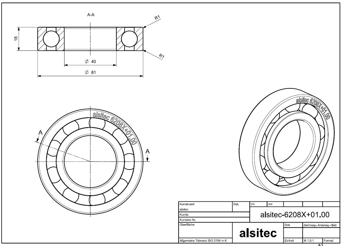 Übermaß Kugellager 6208X+01.00