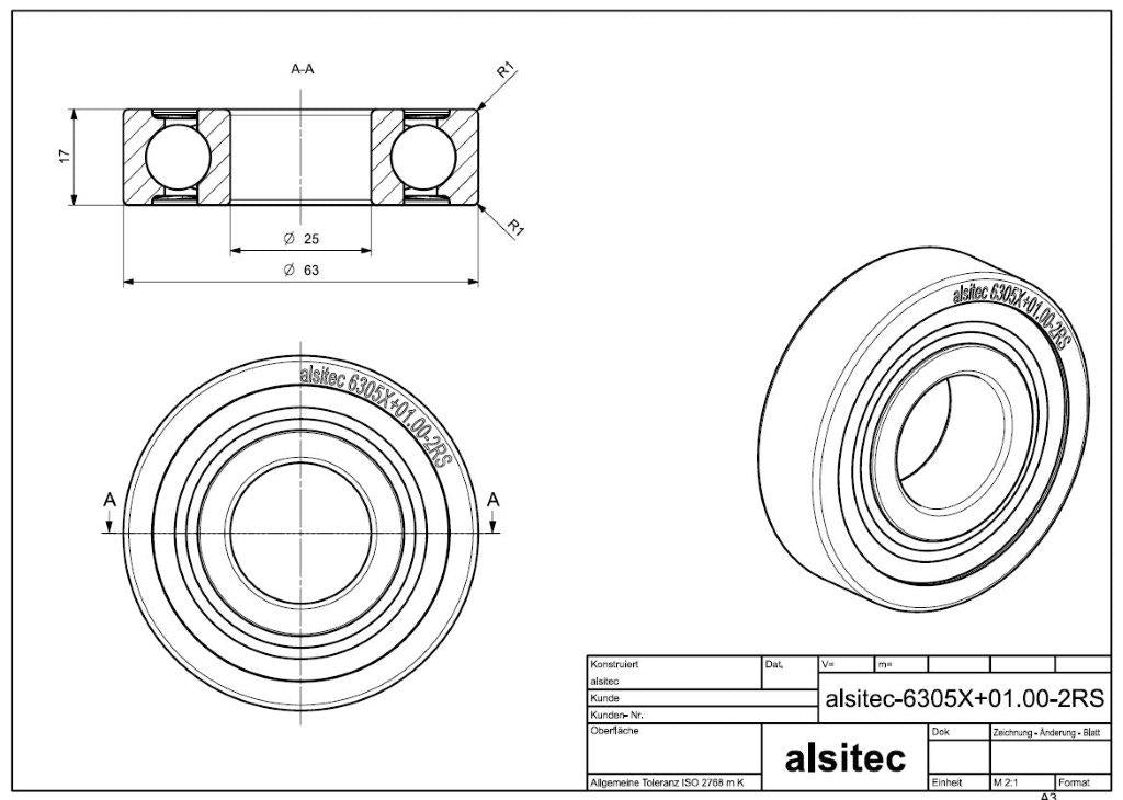 Übermaß Kugellager 6305X+01.00-2RS